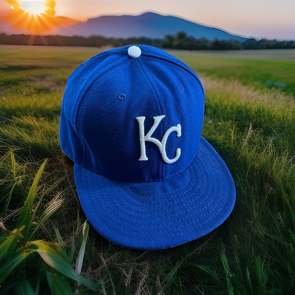 New Era Kansas City Royals Hat Cap Blue 7 5/8 Fitted 59Fifty On Field MLB